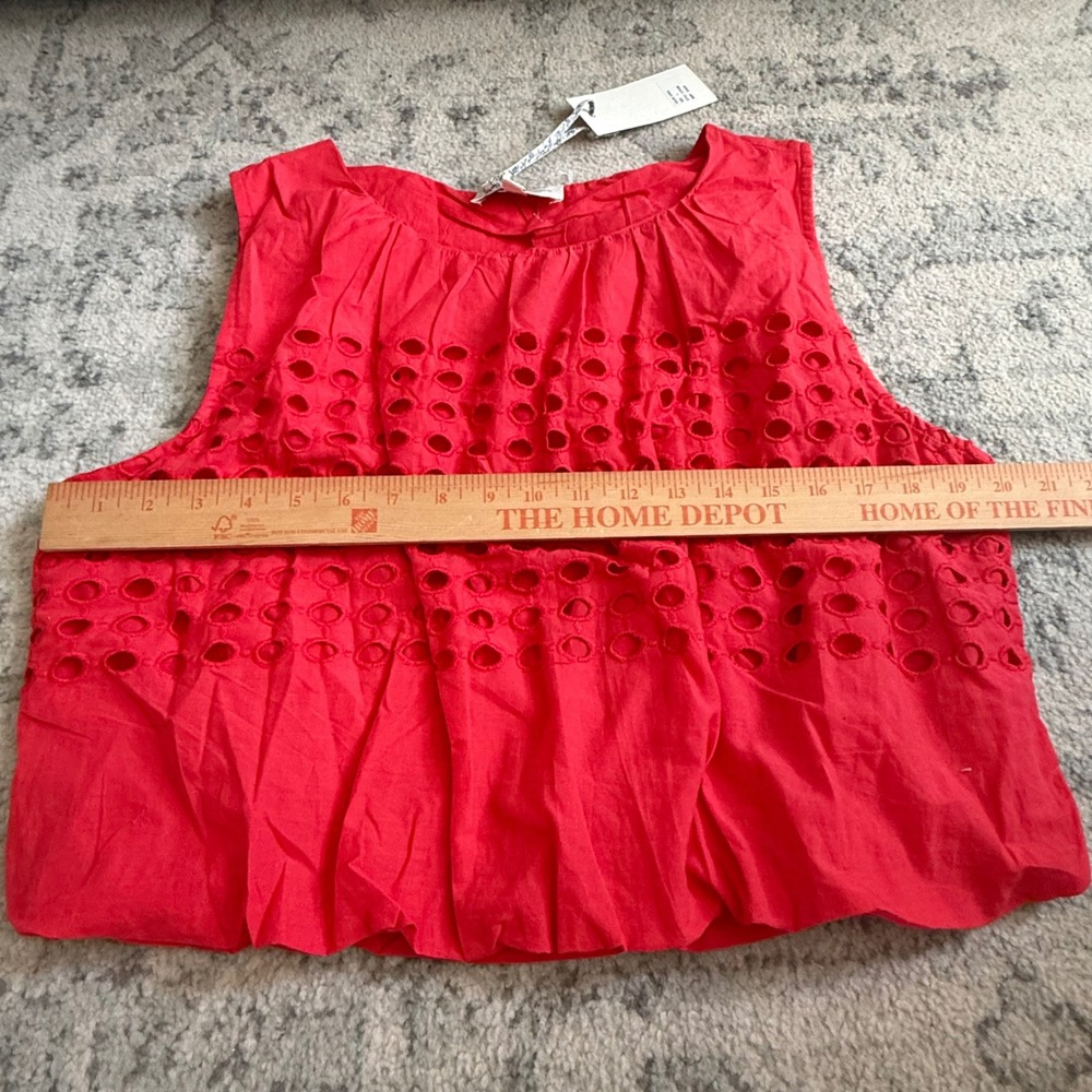 Jennifer & Grace Coral Red Eyelet Sleeveless Bubble Hem Top CT7015M NWT Large - Picture 4 of 6